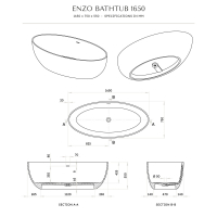 Enzo Solid Surface Stone Resin Black & White Freestanding Bath 1650