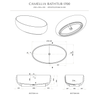 Camellia Solid Surface Stone Resin Matte Black Freestanding Bath 1700