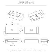 Mode Solid Surface Stone Resin Wall Hung Basin Matte Black 600