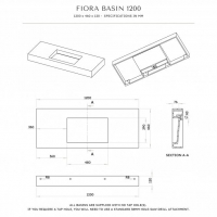 Fiora Solid Surface Stone Resin Wall Hung Matte Black Basin 1200