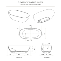 Florence Solid Surface Stone Resin Matte Black Freestanding Bath 1650