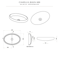 Camellia Solid Surface Stone Resin Counter Top Basin 600