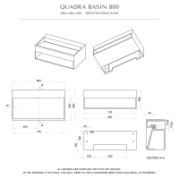 Quadra Solid Surface Stone Resin Wall Hung Basin 800
