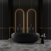 Camellia Solid Surface Stone Resin Matte Black Freestanding Bath 1700