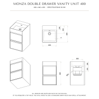 Monza Solid Surface Stone Resin Wall Hung Double Drawer Vanity Unit 400