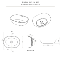 Enzo Solid Surface Stone Resin Matte Black Counter Top Basin 550