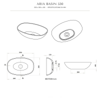 Aria Solid Surface Stone Resin Counter Top Basin 530