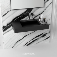 Fiora Solid Surface Stone Resin Matte Black Wall Hung Basin 900