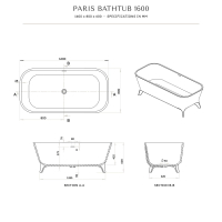 Paris Solid Surface Stone Resin Freestanding Bath 1600