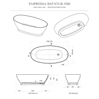 Empressa Solid Surface Stone Resin & Carrara Marble Base Freestanding Bath 1700